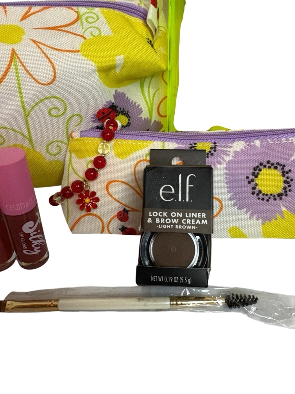 Floral Makeup Bag 7 Piece Beauty Bundle with water bottle and Elf Brow Cream - Picture 2 of 6